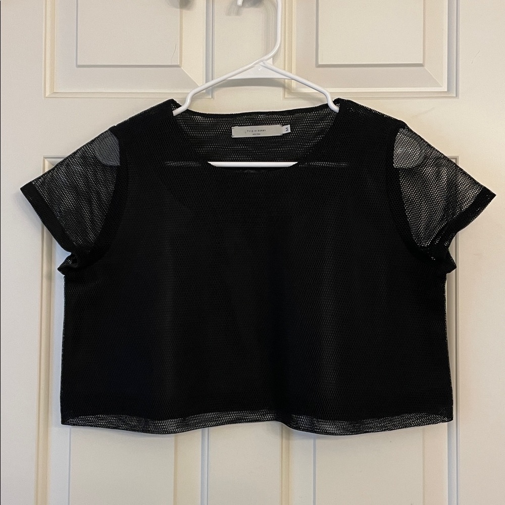 7115 By Szeki New York black sheer mesh cropped top Medium - Picture 2 of 7